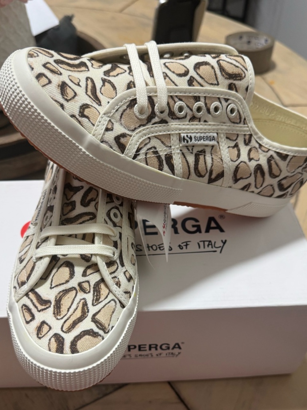 Superga 2750 Giraffa Print Sneakers Beige Natural Leopard Size 7.5 NWT